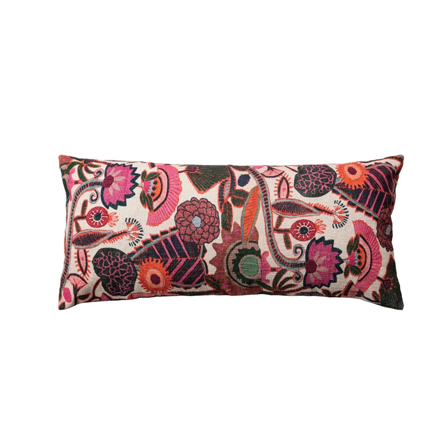 Paisley Floral - Embroidered Lumbar Pillow