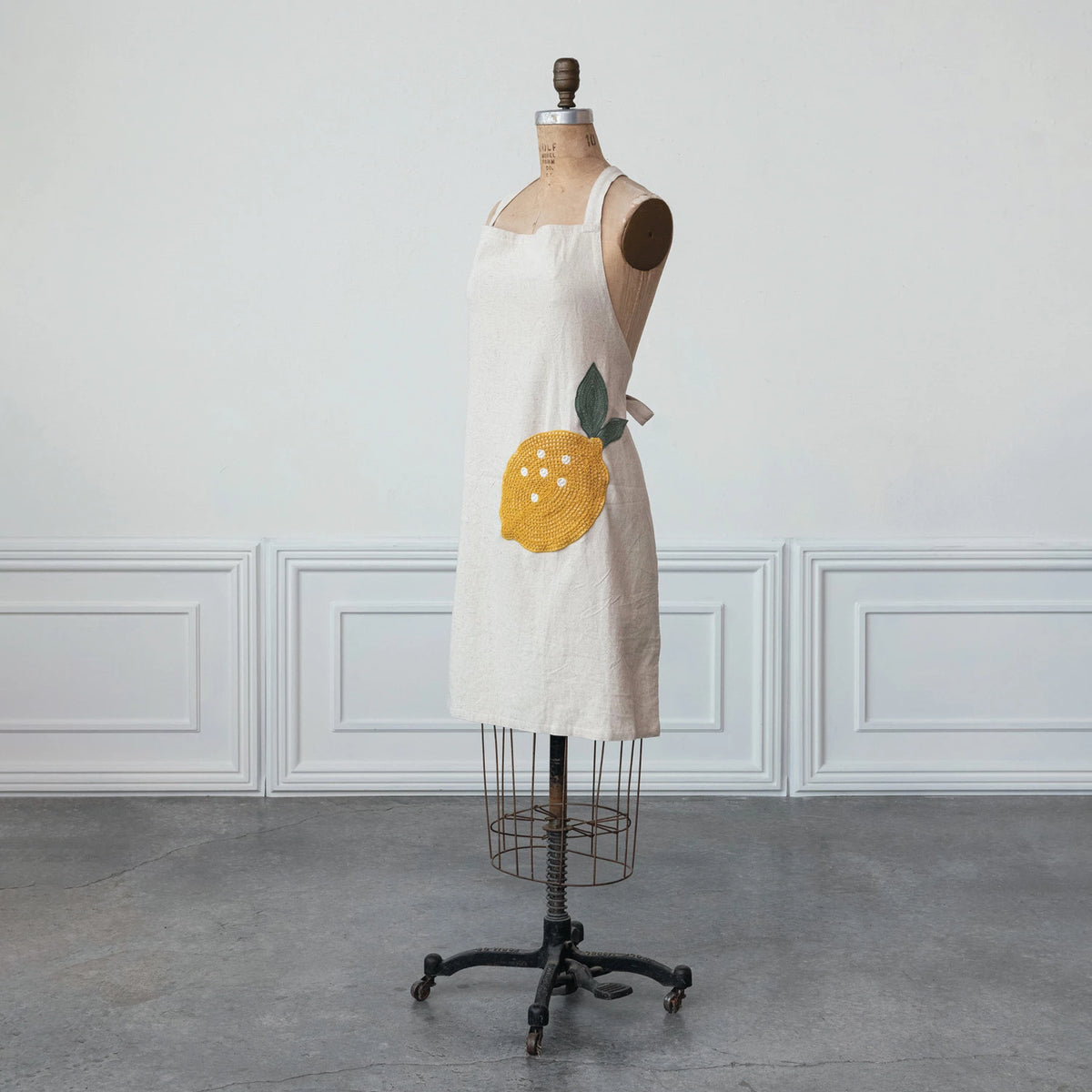 Apron w/Lemons - Embroidered Cotton & Linen