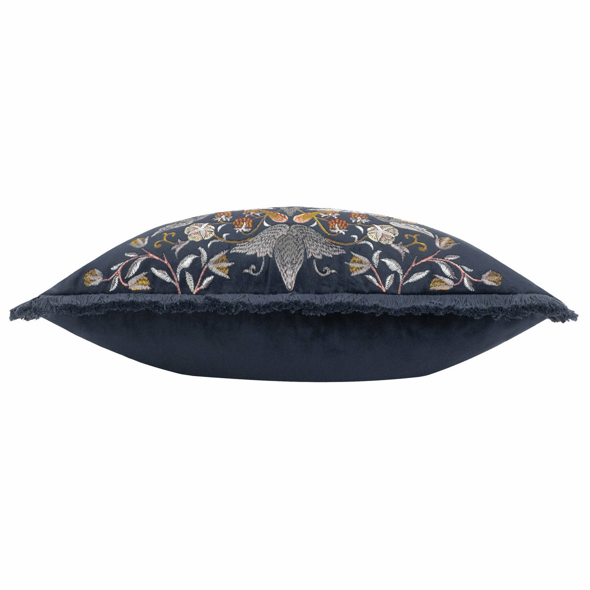 Strawberry Thief Embroidered Velvet Cushion Indigo