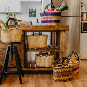 Oval Basket with Two Handles Medium - Natural Palette