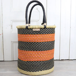 Tall Laundry Basket - Pink with Orange & Navy Flecked: Small