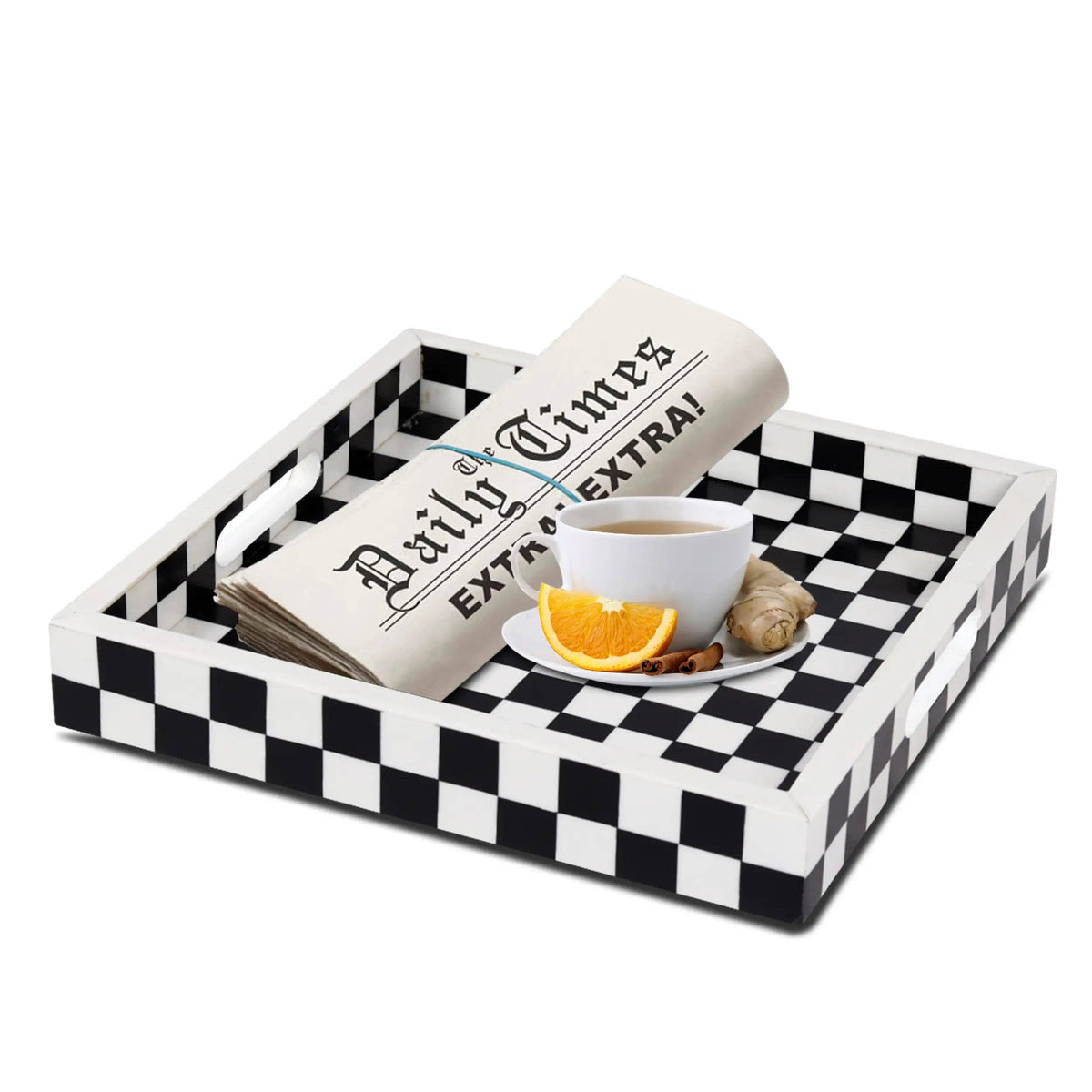 Check Black & White Decorative Tray 12x12 inch