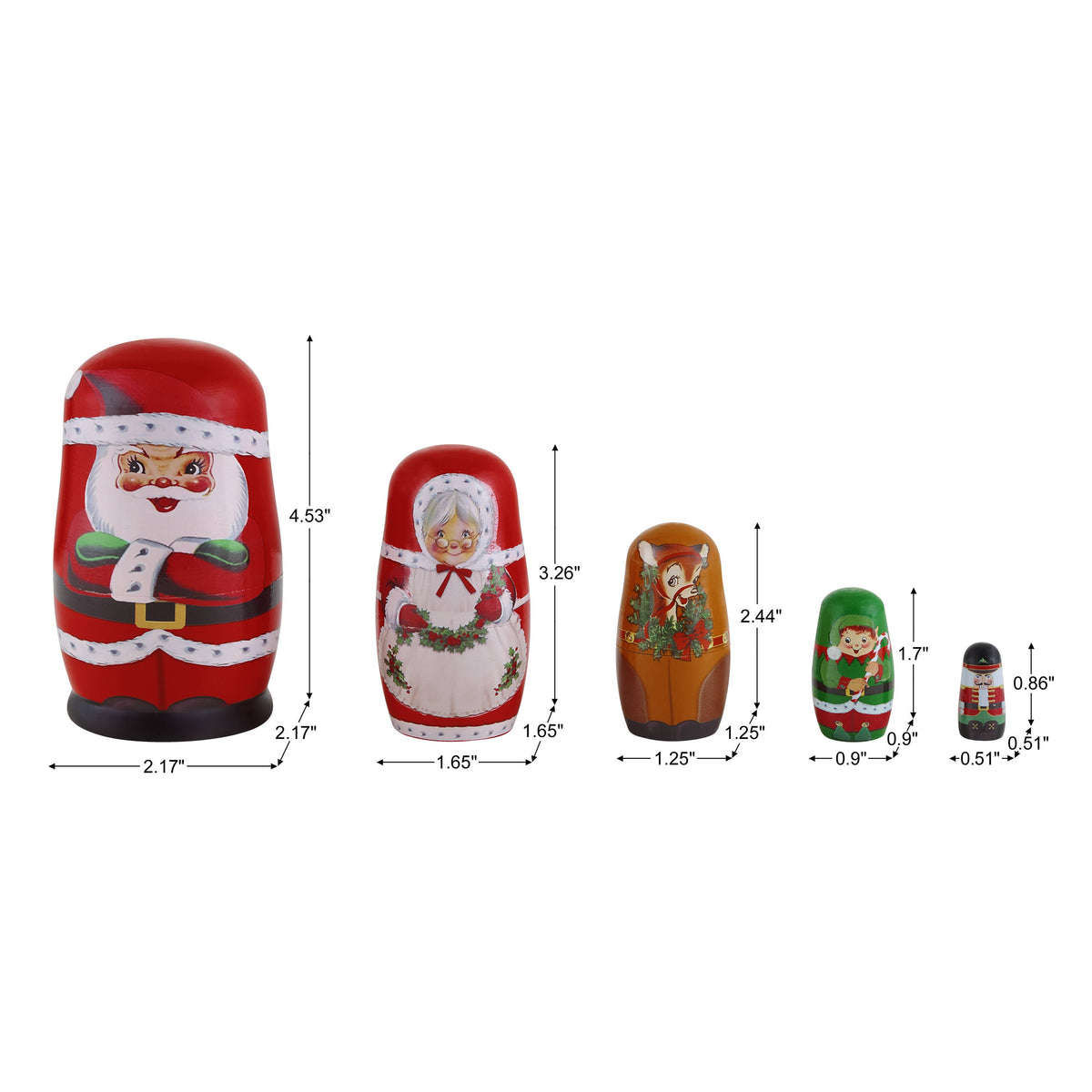 Set Of 5 Nesting Wood Figures - Santa And North Pole Pals
