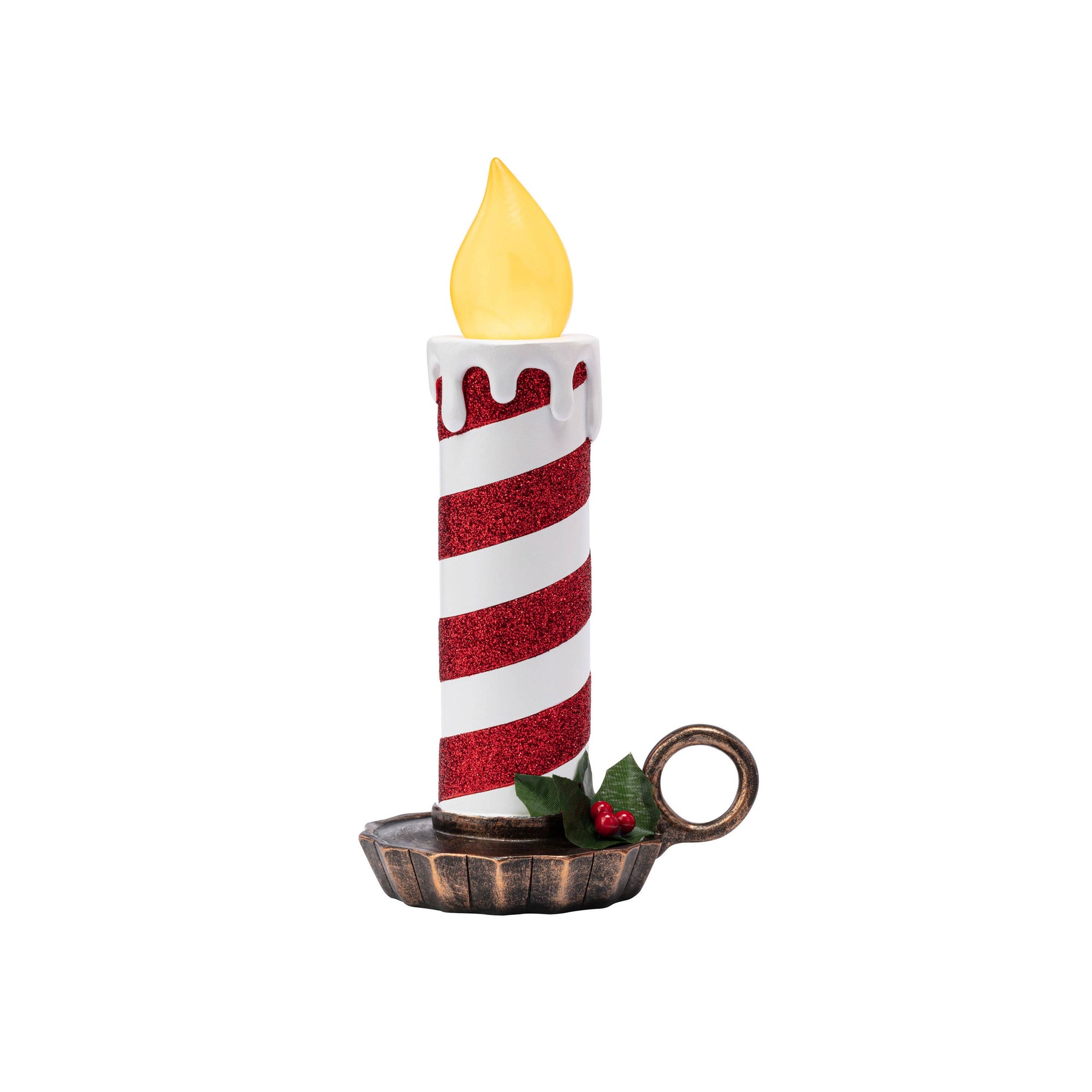 Lit 10" Chamberstick Candle - Glitter Red & White