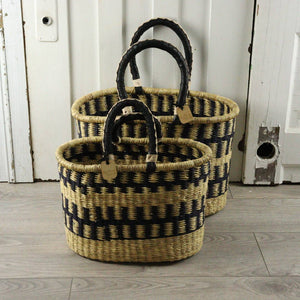 Oval Basket with Two Handles Large - Natural Palette: Natural Palette / Large