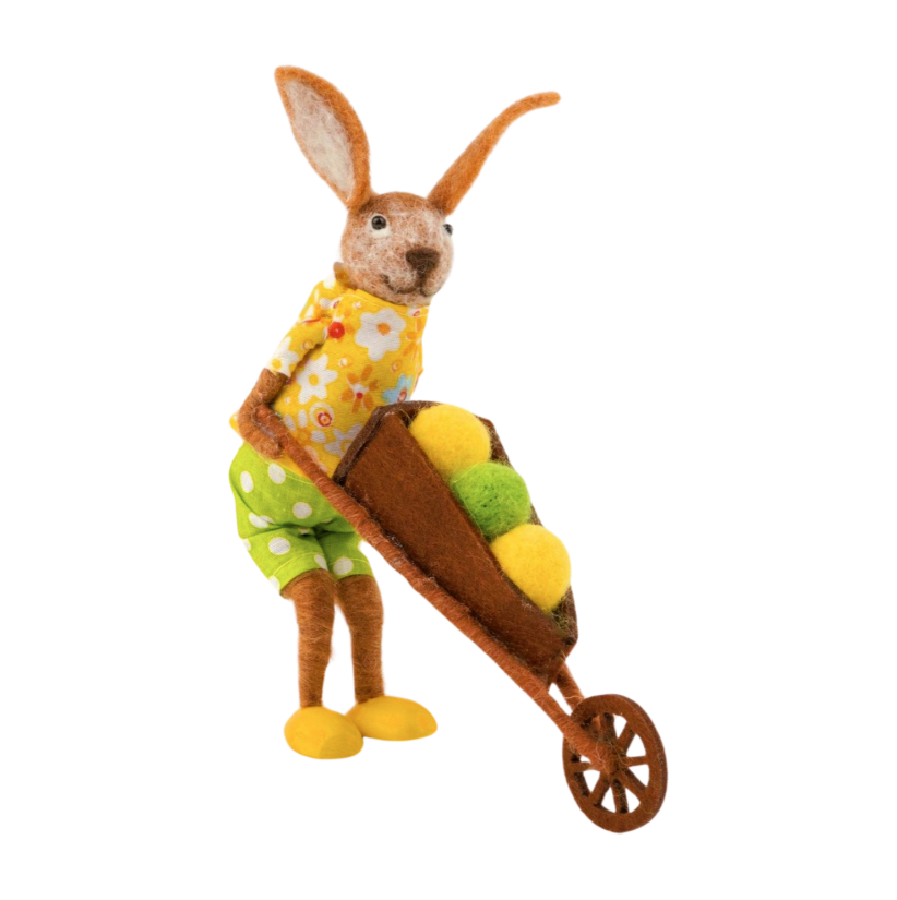 Felt Bunny Pushing Wheelbarrow
