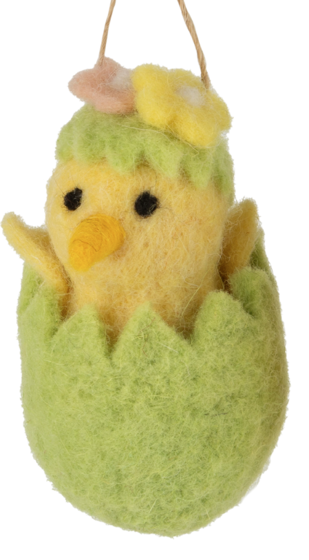 Felt Yellow Chick in Eggshell