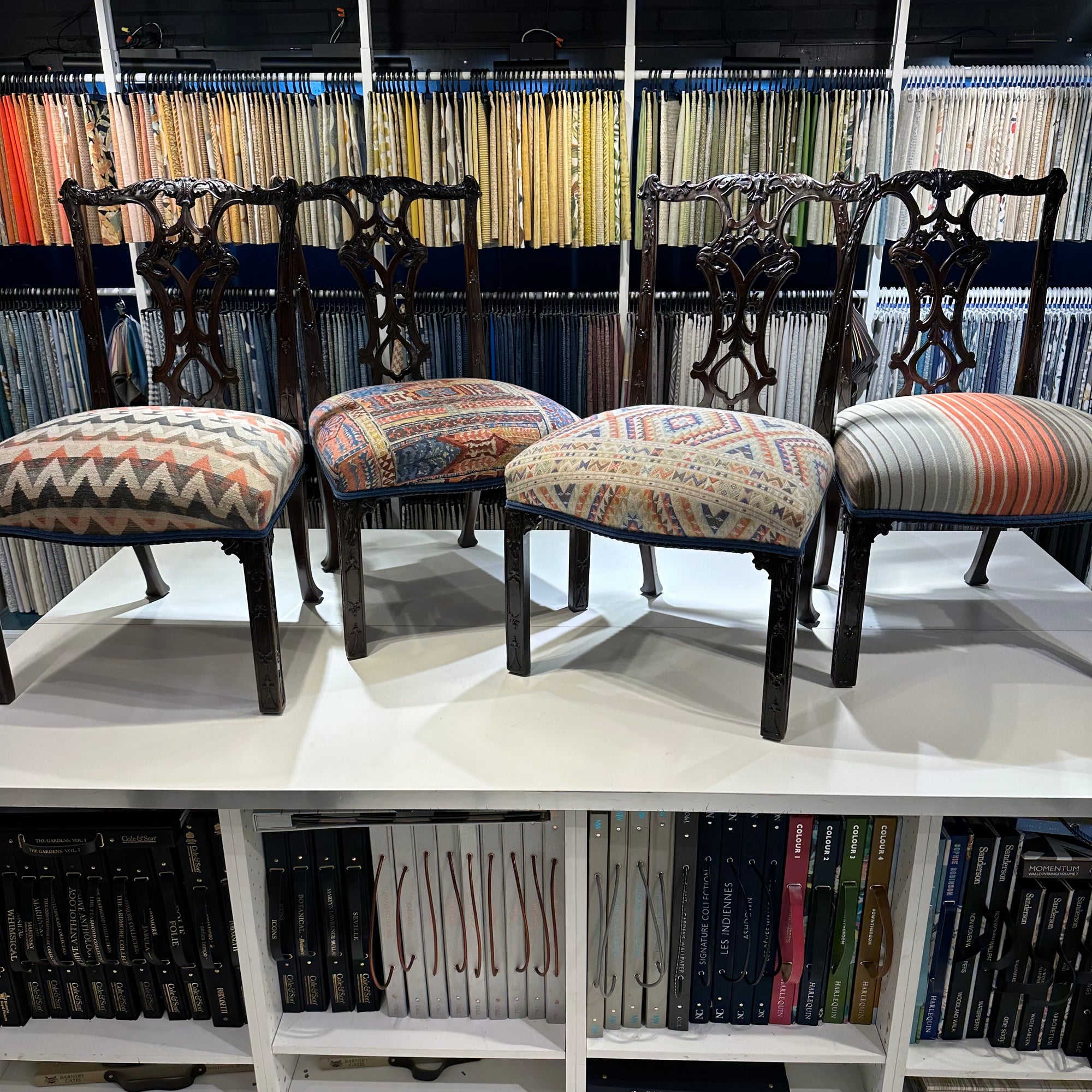 Re-upholstered antique chippendale dining chair.