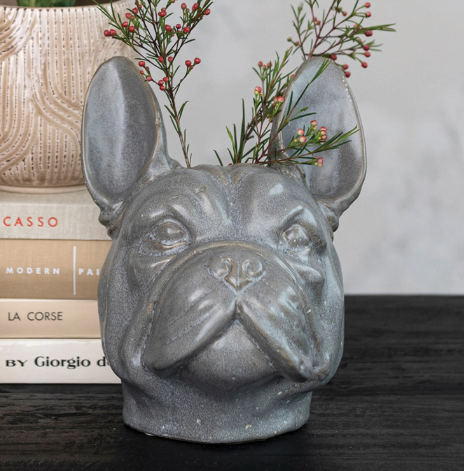 Stoneware French Bulldog Vase