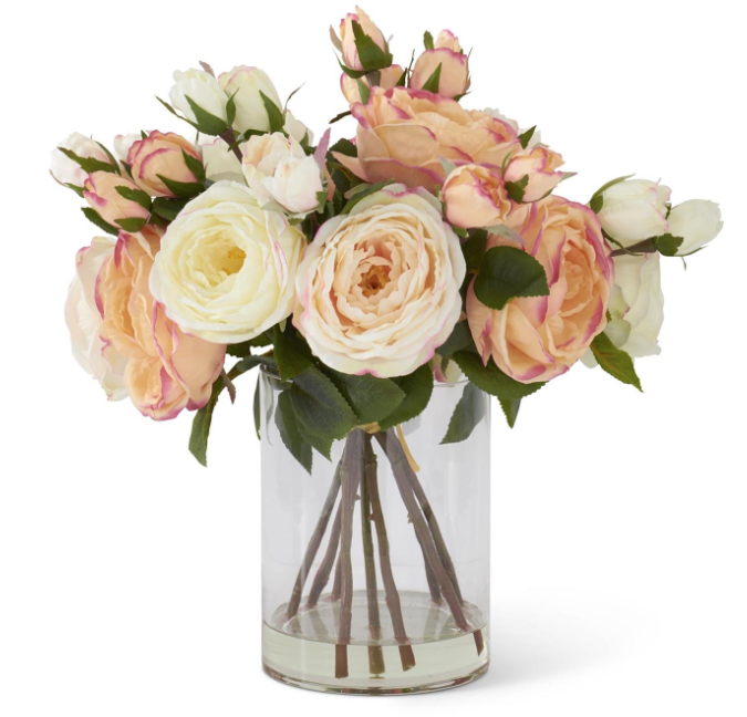 Austin rose bouquet in glass vase