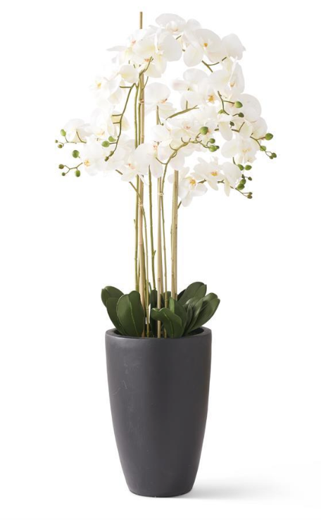 artificial real touch white phalaenopsis orchid in black ceramic pot
