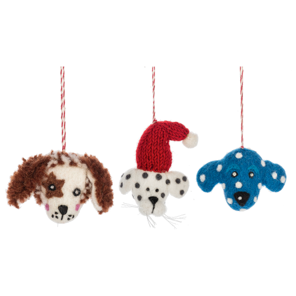Dog Head Mini Felt Ornaments