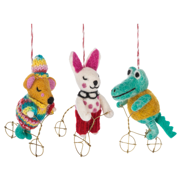 Animal on Bikes Felt Ornament