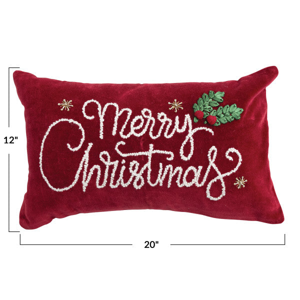 Merry Christmas - Beaded Lumbar Pillow 20" x 12"