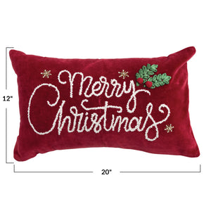 Merry Christmas - Beaded Lumbar Pillow 20" x 12"
