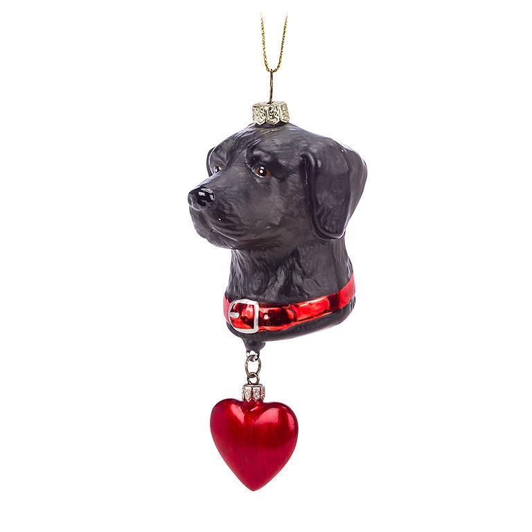 Black Dog with Heart Ornament