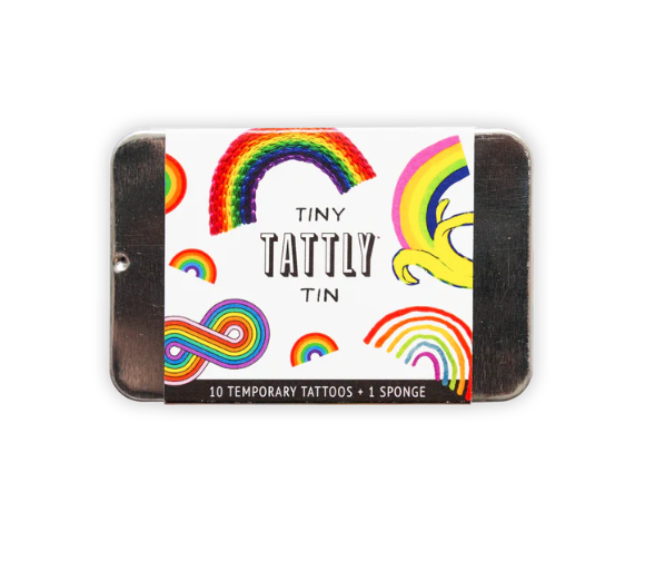 rainbow themed temporary tattoo tin