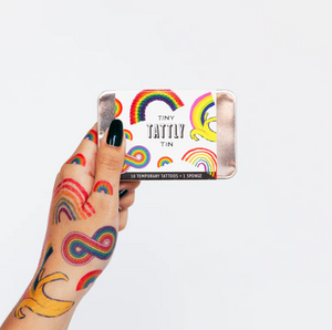 rainbow themed temporary tattoo tin