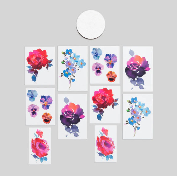 tiny florals temporary tattoo sheet