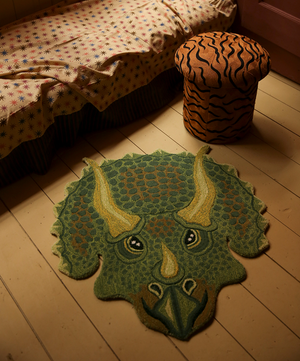 triceratops head rug handmade of wool