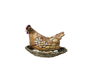 Hen on nest jewelled trinket box