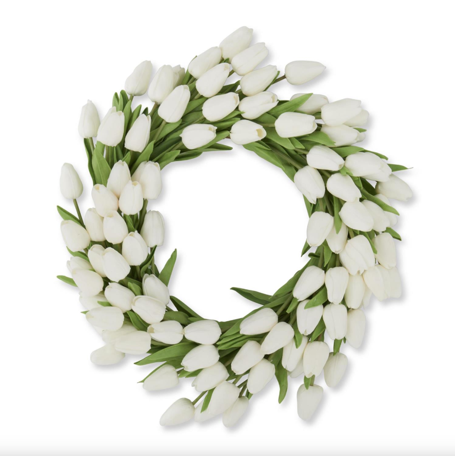 22 inch white real touch mini tulip wreath