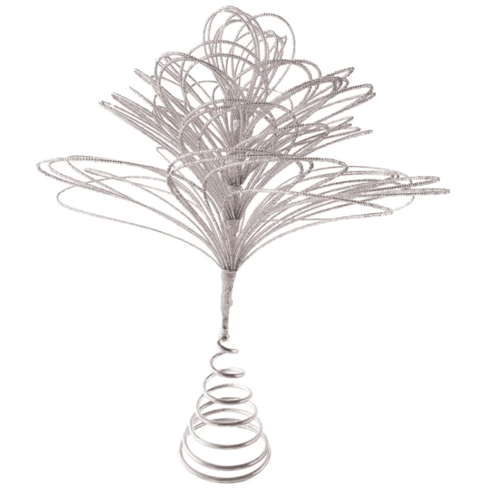 Metal & glass beaded tree topper, silver finish