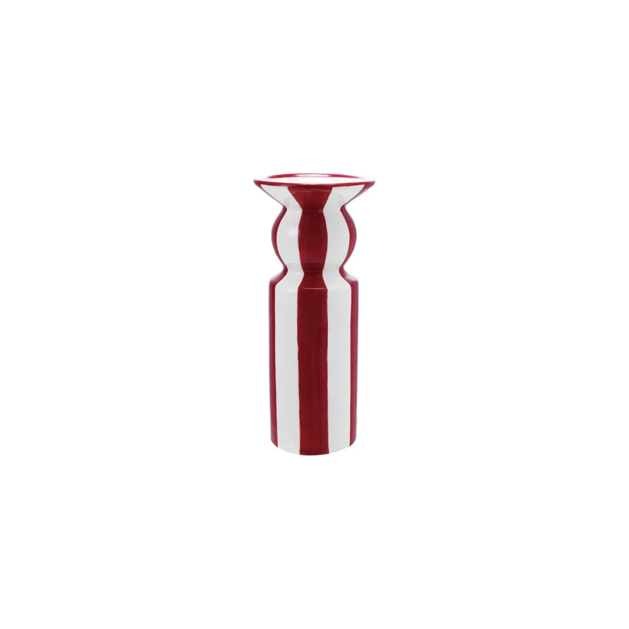 Striped Taper Holder, Red & White
