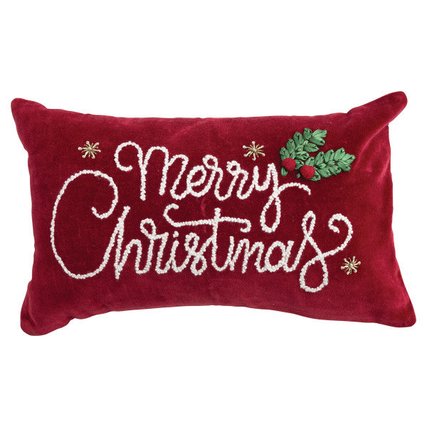 Merry Christmas - Beaded Lumbar Pillow 20" x 12"