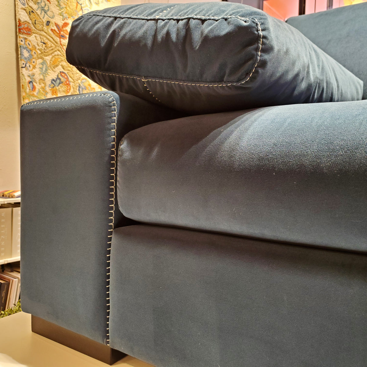 custom sofa in blue velvet