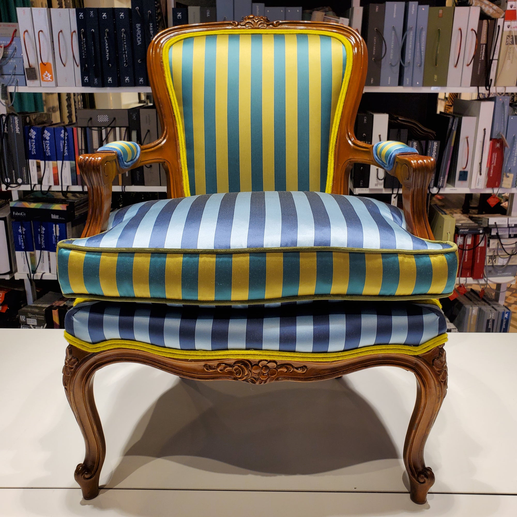 French Striped Satin Chair