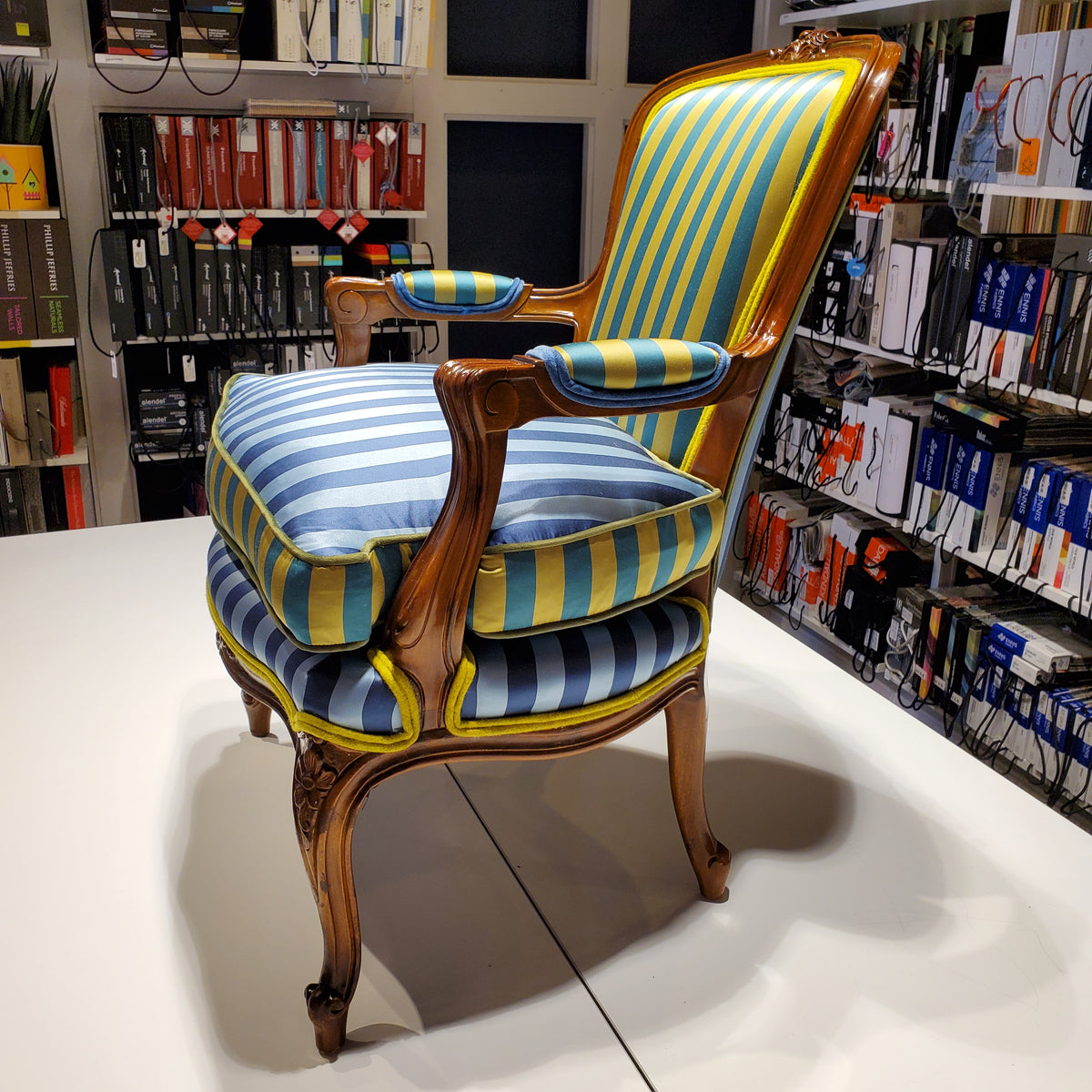 French Striped Satin Chair
