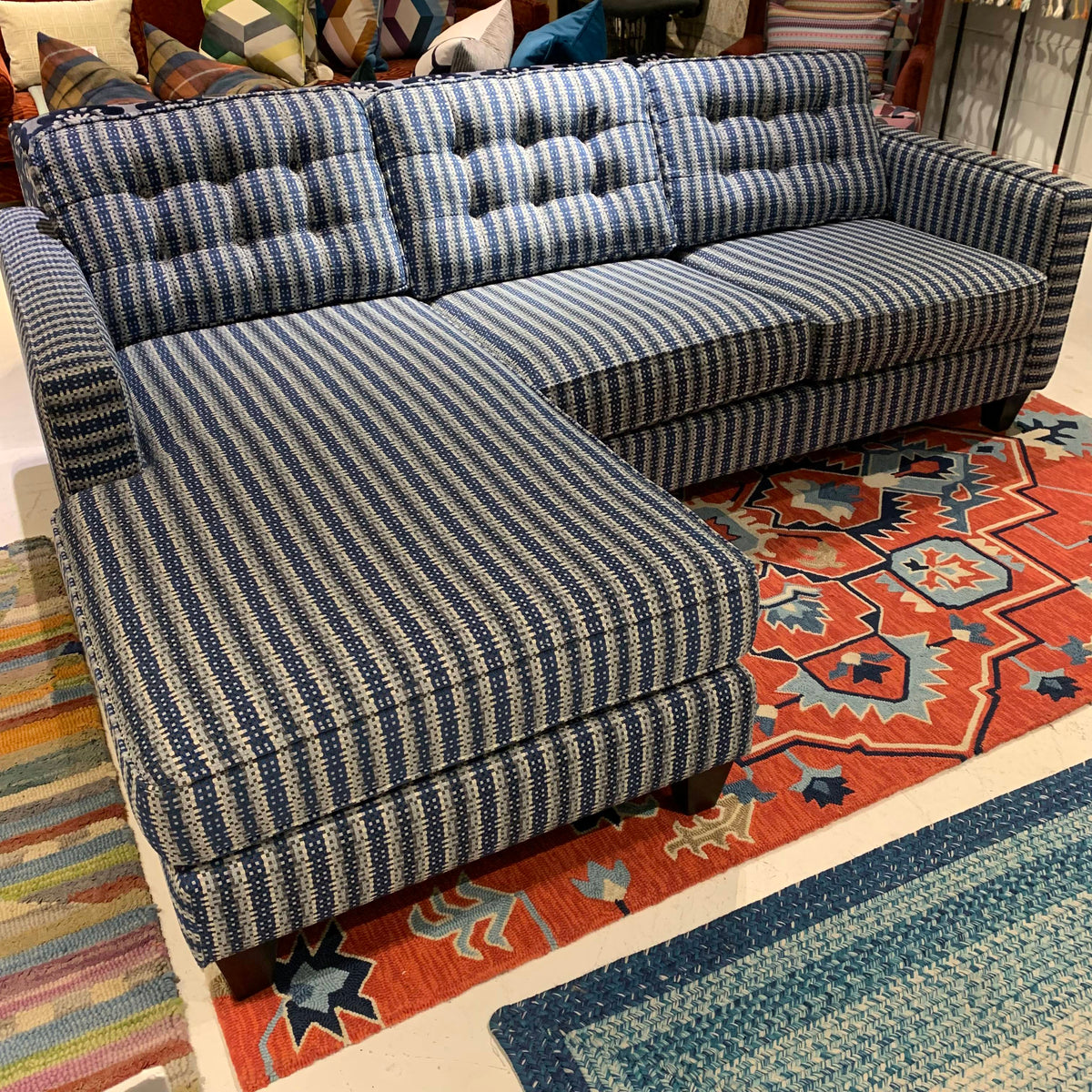 custom blue striped flip sectional sofa chaise