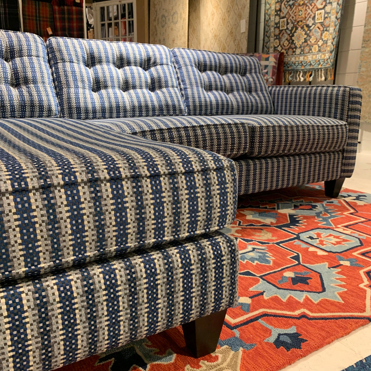 custom blue striped flip sectional sofa chaise
