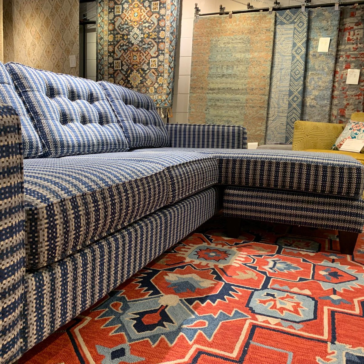 custom blue striped flip sectional sofa chaise