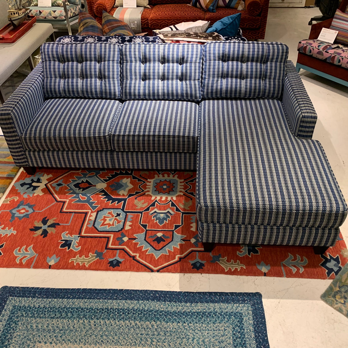 custom blue striped flip sectional sofa chaise