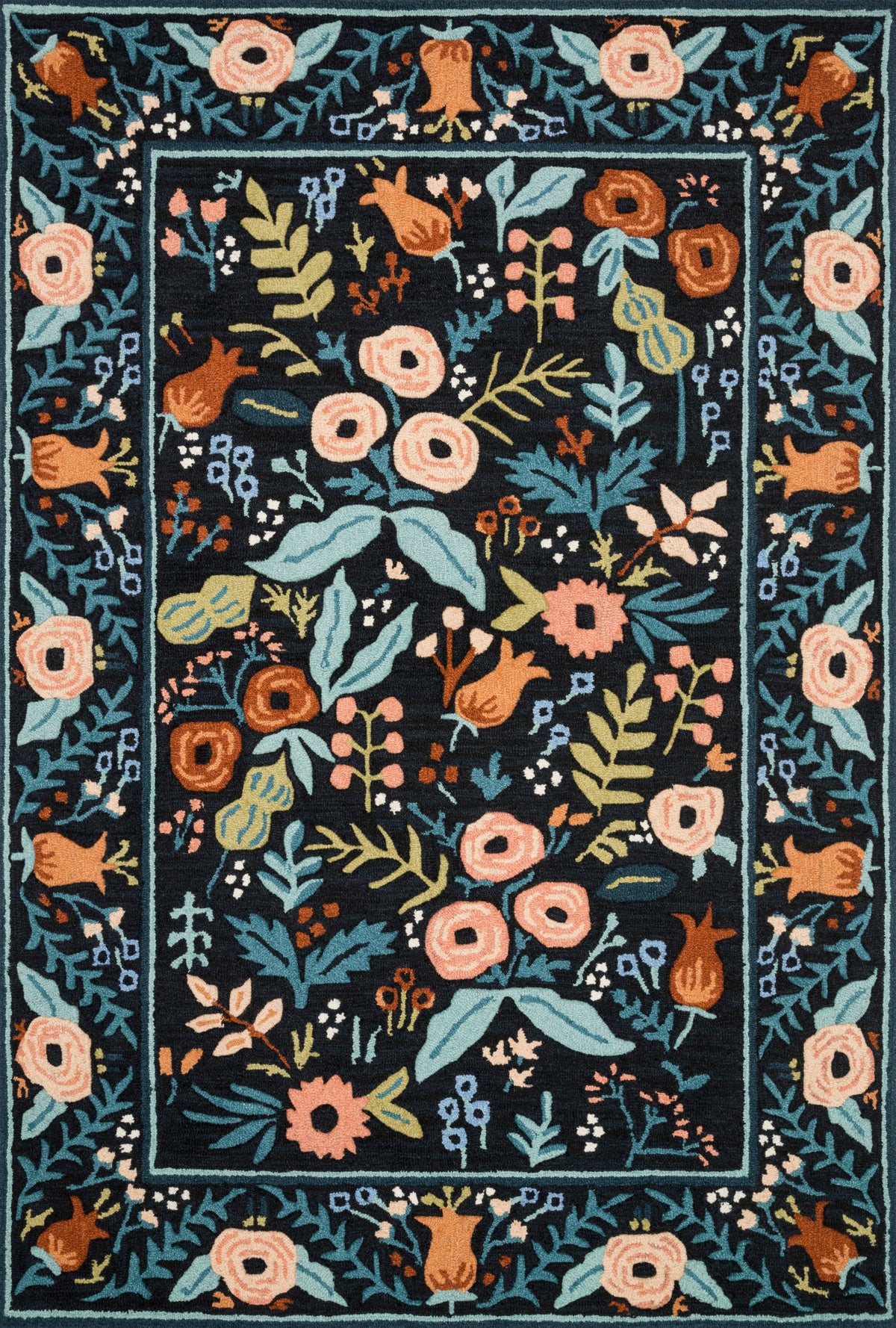 'Les Fleurs' Black Floral Rug