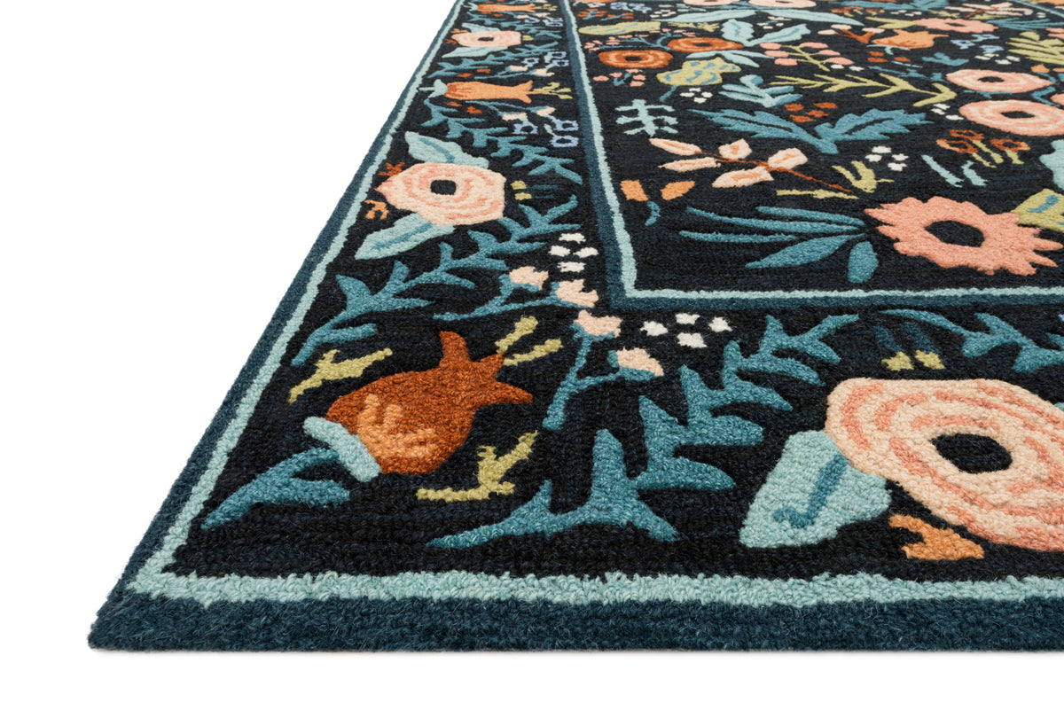 'Les Fleurs' Black Floral Rug